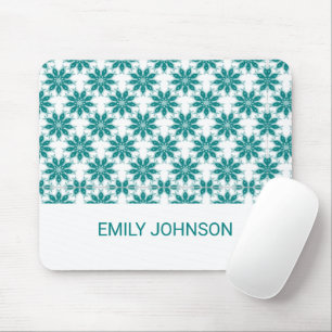 Tapis De Souris fleurs turquoises nom personnalisé blanc