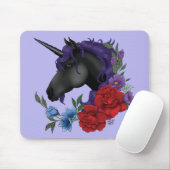 Tapis De Souris Fleurs Unicorne Noire violet (Avec souris)