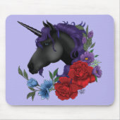 Tapis De Souris Fleurs Unicorne Noire violet (Devant)