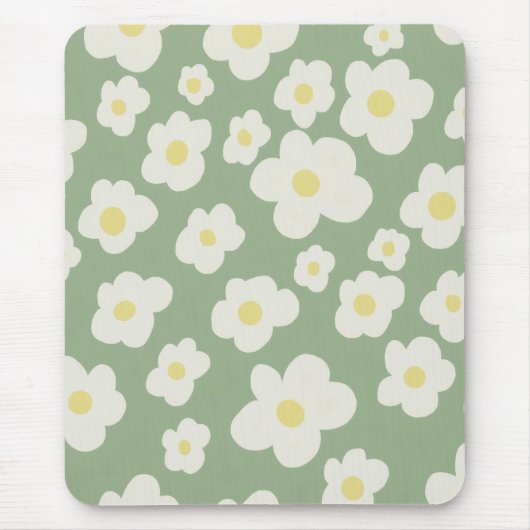 Tapis De Souris Fleurs vertes et blanches  (Devant)