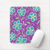 Tapis De Souris Fleurs vertes sur design pourpre (Avec souris)