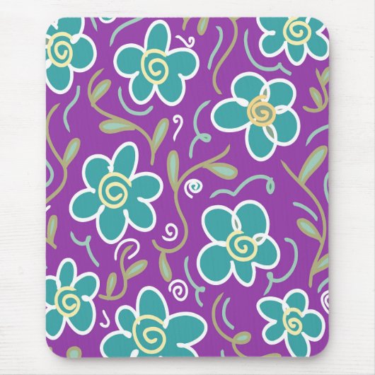 Tapis De Souris Fleurs vertes sur design pourpre (Devant)