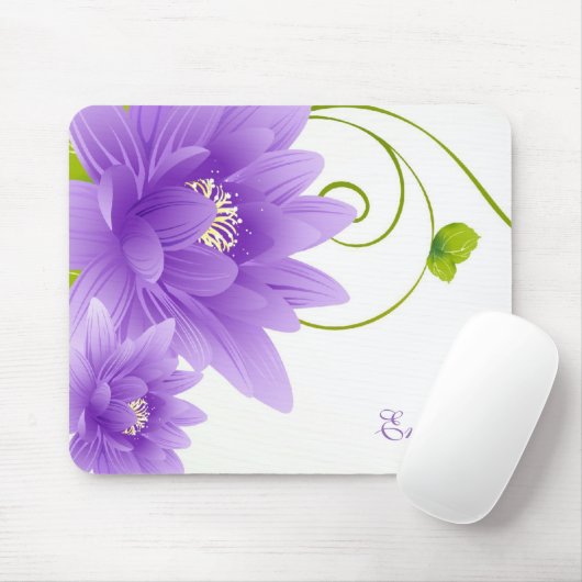 Tapis De Souris Fleurs violettes monogrammes (Avec souris)