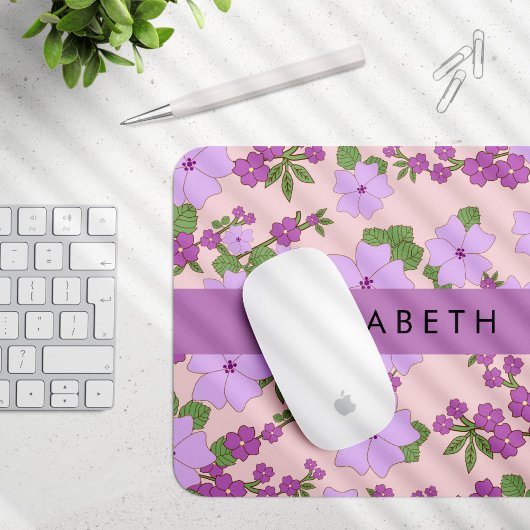 Tapis De Souris Fleurs Violettes, Motif De Fleurs, Votre Nom