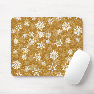 Tapis De Souris Flocon de neige blanc Luxueux Jaune Élégant Noël
