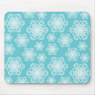 Tapis De Souris Flocon de neige blanc sur bleu avec motif empreint