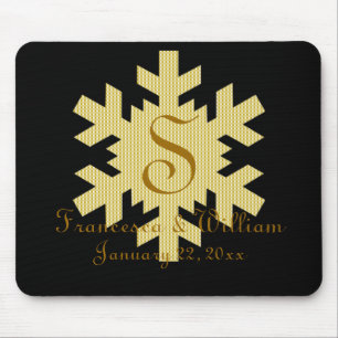 Tapis De Souris "Flocon de neige en or et blanc" - Monogramme (1)