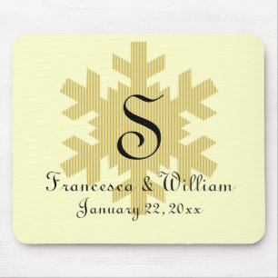 Tapis De Souris "Flocon de neige en or et blanc" - Monogramme (1)