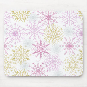Tapis De Souris Flocon de neige rose étincelant