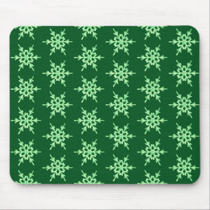 Tapis De Souris Flocons de neige, cristaux vert pâle sur fond vert