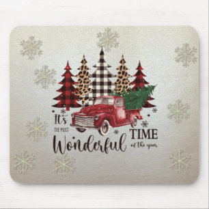 Tapis De Souris Flocons de neige, sapin camion rouge