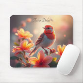 Tapis de souris floral à oiseau orange (Avec souris)