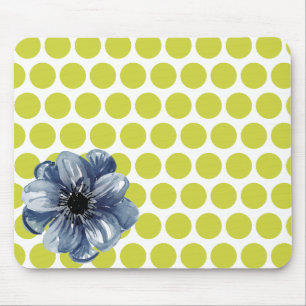 Tapis de souris floral à pois avec fleur aquarelle