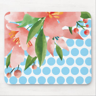 Tapis de souris floral à pois avec fleur aquarelle