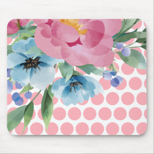 Tapis de souris floral à pois avec fleur aquarelle
