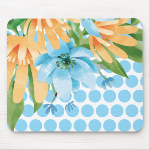 Tapis de souris floral à pois avec fleur aquarelle
