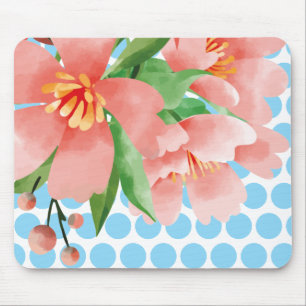 Tapis de souris floral à pois avec fleur aquarelle