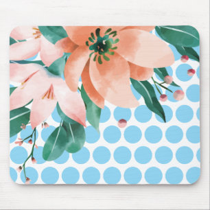 Tapis de souris floral à pois avec fleur aquarelle