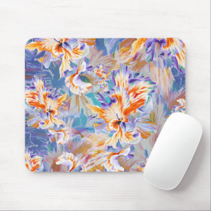 Tapis de souris floral abstrait orange et bleu vib
