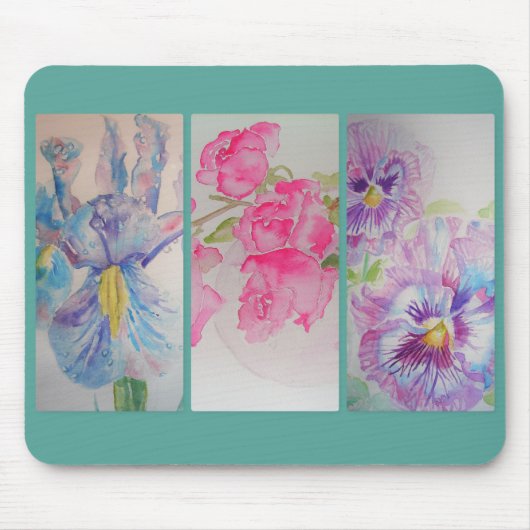 Tapis de souris floral aquarelle turquoise Fleurs (Devant)