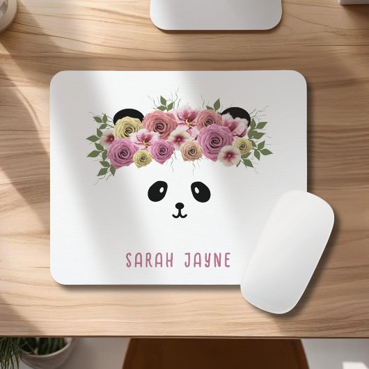 Tapis De Souris Floral Boho Panda Ours Fille Nom Souris Pad