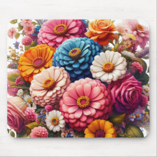 Tapis De Souris Floral coloré/Zinnia printanière/Rose