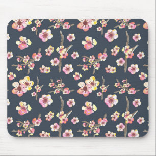 Tapis De Souris Floral de fleurs de cerisiers de la Marine