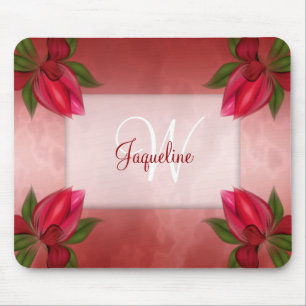 Tapis De Souris Floral de marbre rouge de monogramme