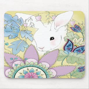 Tapis de souris floral d'or de lapin