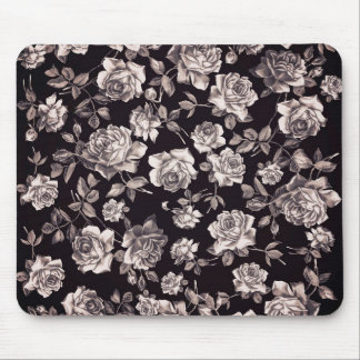Tapis De Souris Floral élégant vintage noir et blanc chic à la