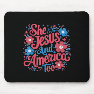 Tapis De Souris Floral Elle Aime Jésus Et L'Amérique 4 Juillet