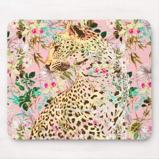 Tapis De Souris Floral empreinte de léopard tropical hawaïen (Devant)