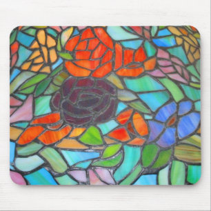Tapis de souris floral en verre coloré