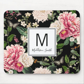 Tapis De Souris Floral Flower Garden Ajouter Votre Nom Noir