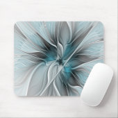 Tapis De Souris Floral Fractal Moderne Fleur Abstrait gris bleu (Avec souris)