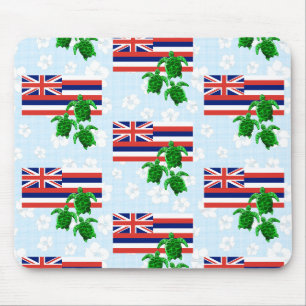 Tapis De Souris Floral Hawaii Flag and Green Sea Turtles