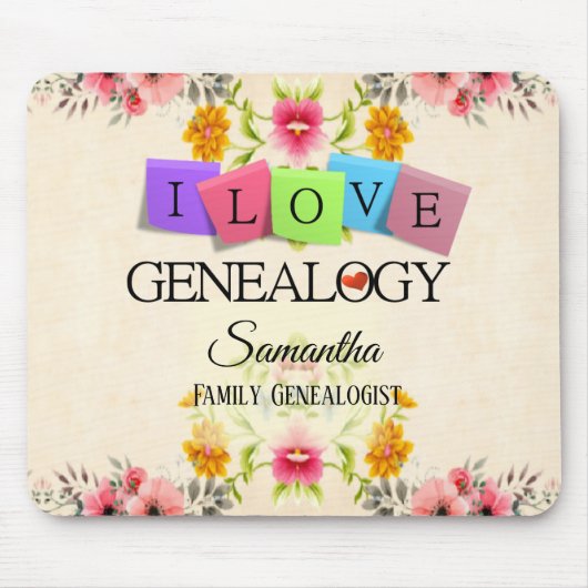 Tapis De Souris Floral J'aime la généalogie Mousepad (Devant)