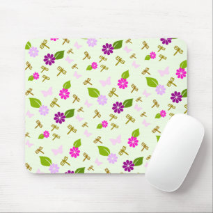 Tapis de souris floral Jardin de fleurs et libellu