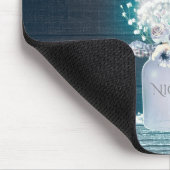 Tapis De Souris Floral Mason Jar & Blue String Lights Rustique (Coin)