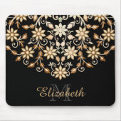 Tapis De Souris Floral noir et or élégant (Devant)