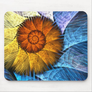 Tapis De Souris Floral Orange Bleu Jaune Art Abstrait