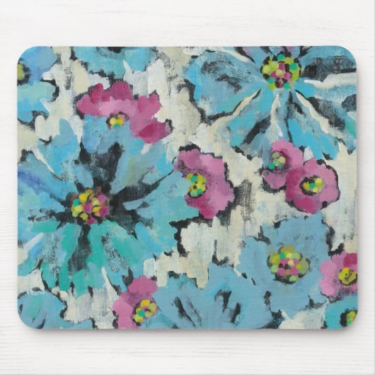 Tapis De Souris Floral rose et bleu graphique (Devant)