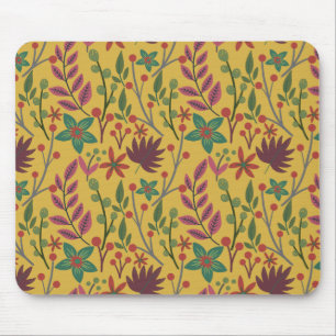 Tapis De Souris Floral sans couture motif fleurs jaunes et feuille