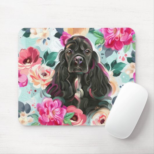 Tapis de souris floral spanière Cocker (Avec souris)