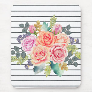 Tapis De Souris Floral Stripe Motif Rose tendance