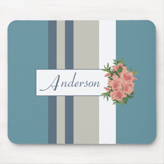 Tapis De Souris Floral Turquoise moderne bleu et bronzé (Devant)