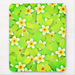 Tapis De Souris Floral Vert Feuille Fleurs Jaunes Motif