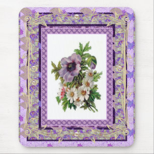 Tapis de souris floral vintage fleurs mauves