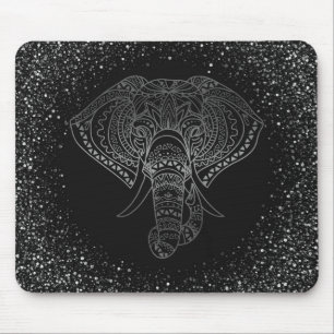 Tapis De Souris Flore Elephant Argent Parties scintillant Tribal O