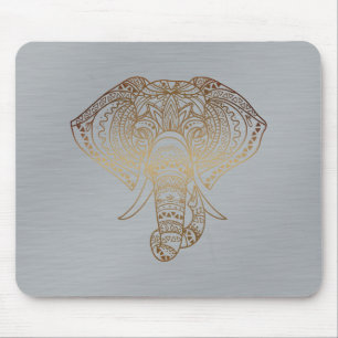 Tapis De Souris Flore Eléphant Or Argent Tribal Office Cadeau